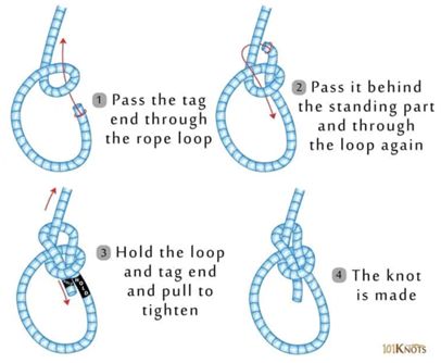 A drawing a bowline knot.